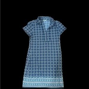 Max Studio Patterned Short Sleeve Dress: size medium. Red, white, and blue.